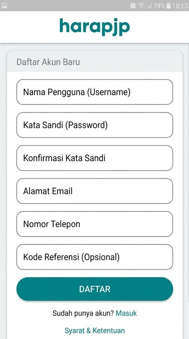 Cara mudah registrasi akun harapjp untuk pengguna Android